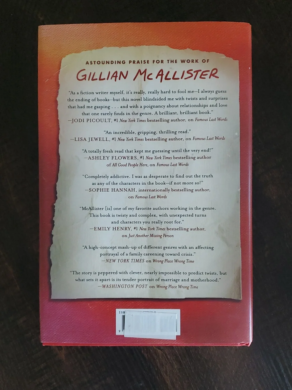Famous Last Words by Gillian McAllister- Adult Fiction Book